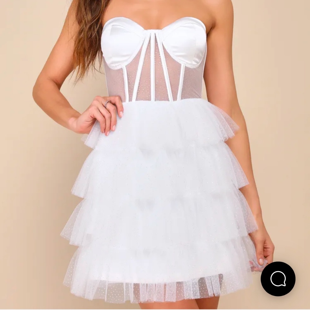 NWOT - Glamorous Sensation White Sheer Tulle Tiered Bustier Mini Dress